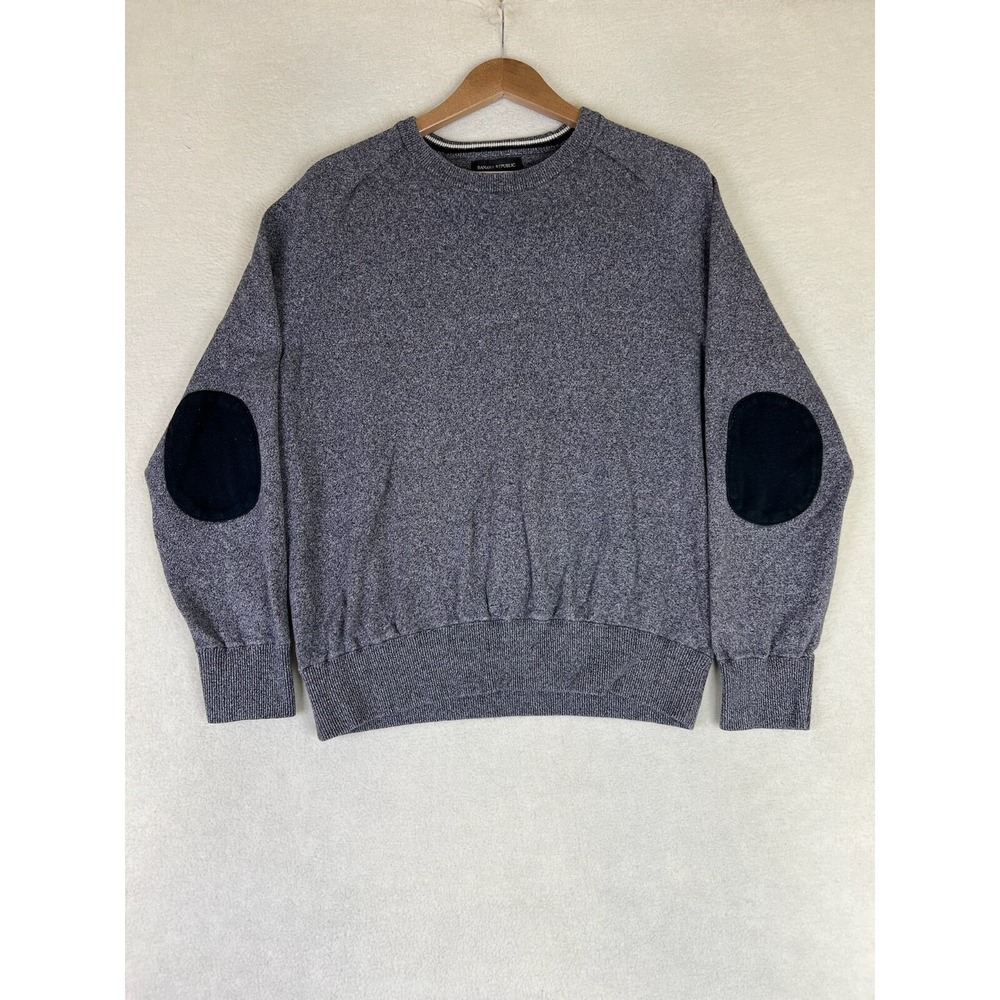 Banana Republic Mens Large Gray Crew Neck Pullover Sweater Elbow Patches L